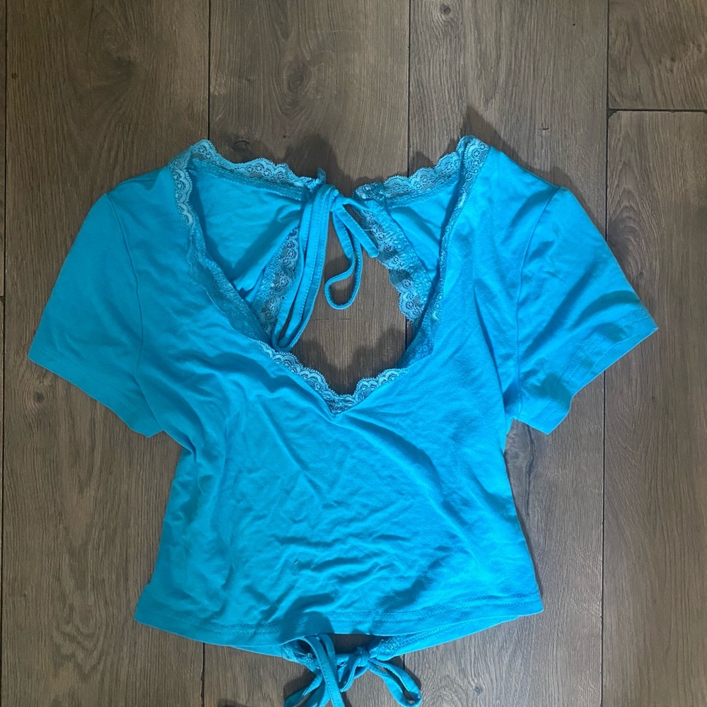 Blue Lace Trim Crop Top
